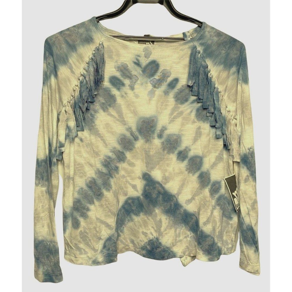Mini Young Fabulous & Broke Girls Sz 14 Blue & White Fringed Tye-Dye Top NEW